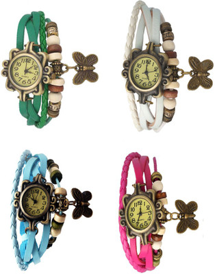 

Kissu Vintage Rakhi Combo of 4 Green, Sky Blue, White And Pink Watch - For Women