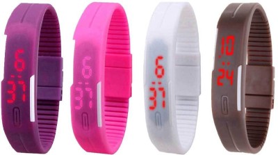 NS18 Silicone Led Magnet Band Combo of 4 Purple, Pink, White And Brown Digital Watch  - For Boys & Girls   Watches  (NS18)