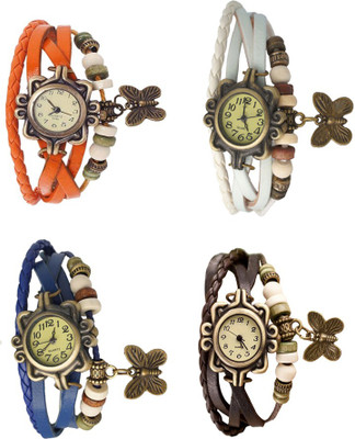 

Kissu Vintage Rakhi Combo of 4 Orange, Blue, White And Brown Watch - For Women