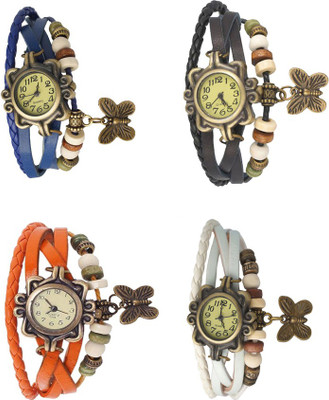 

Kissu Vintage Rakhi Combo of 4 Blue, Orange, Black And White Watch - For Women