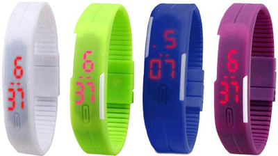 

NS18 Silicone Led Magnet Band Watch Combo of 4 White, Green, Blue And Purple Watch - For Couple