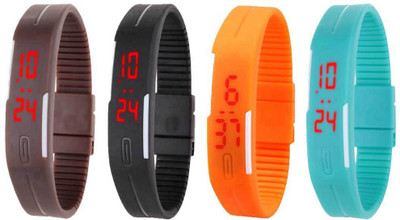 

Kissu Led Magnet Band Combo of 4 Brown, Black, Orange And Sky Blue Watch - For Men & Women