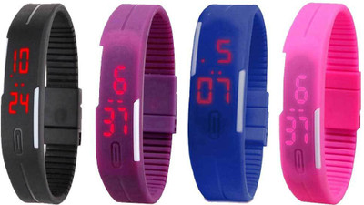 NS18 Silicone Led Magnet Band Combo of 4 Black, Purple, Blue And Pink Digital Watch  - For Boys & Girls   Watches  (NS18)