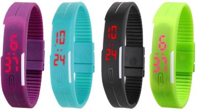NS18 Silicone Led Magnet Band Combo of 4 Purple, Sky Blue, Black And Green Digital Watch  - For Boys & Girls   Watches  (NS18)