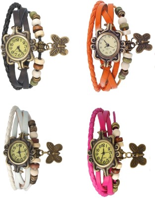 NS18 Vintage Butterfly Rakhi Combo of 4 Black, White, Orange And Pink Analog Watch  - For Women   Watches  (NS18)