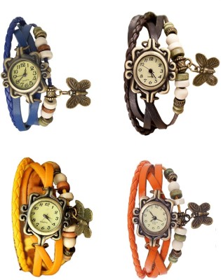 NS18 Vintage Butterfly Rakhi Combo of 4 Blue, Yellow, Brown And Orange Analog Watch  - For Women   Watches  (NS18)