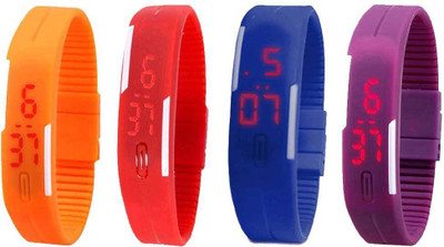 NS18 Silicone Led Magnet Band Watch Combo of 4 Orange, Red, Blue And Purple Watch - For Couple