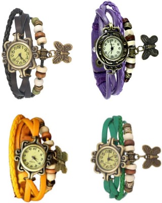 NS18 Vintage Butterfly Rakhi Combo of 4 Black, Yellow, Purple And Green Analog Watch  - For Women   Watches  (NS18)