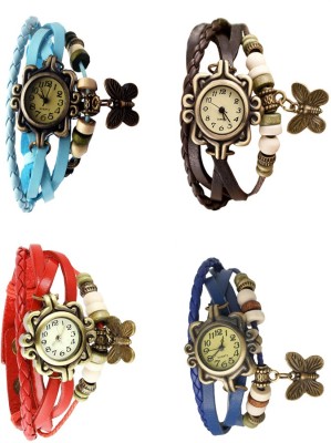 NS18 Vintage Butterfly Rakhi Combo of 4 Sky Blue, Red, Brown And Blue Analog Watch  - For Women   Watches  (NS18)