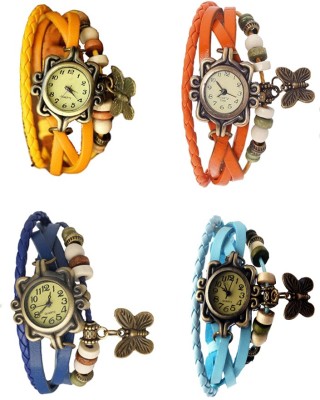 NS18 Vintage Butterfly Rakhi Combo of 4 Yellow, Blue, Orange And Sky Blue Analog Watch  - For Women   Watches  (NS18)