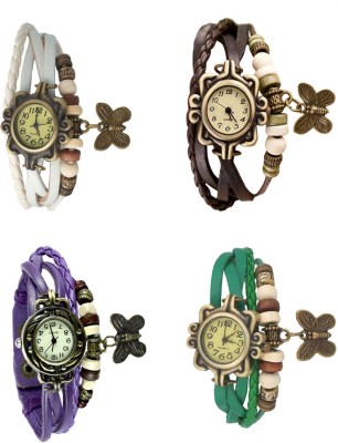 NS18 Vintage Butterfly Rakhi Combo of 4 White, Purple, Brown And Green Analog Watch  - For Women   Watches  (NS18)
