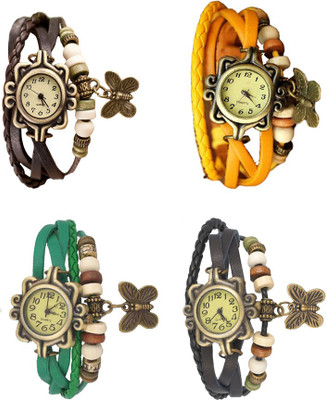 

NS18 Vintage Butterfly Rakhi Combo of 4 Brown, Green, Yellow And Black Watch - For Women