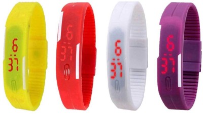 NS18 Silicone Led Magnet Band Watch Combo of 4 Yellow, Red, White And Purple Digital Watch  - For Couple   Watches  (NS18)