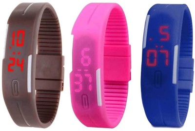 NS18 Silicone Led Magnet Band Combo of 3 Brown, Pink And Blue Digital Watch  - For Boys & Girls   Watches  (NS18)