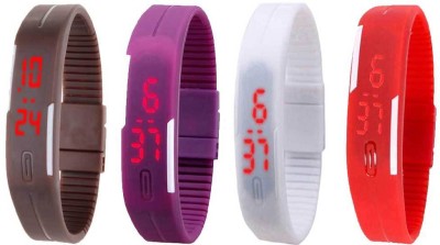 NS18 Silicone Led Magnet Band Watch Combo of 4 Brown, Purple, White And Red Digital Watch  - For Couple   Watches  (NS18)