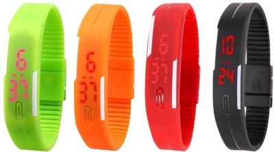 NS18 Silicone Led Magnet Band Combo of 4 Green, Orange, Red And Black Digital Watch  - For Boys & Girls   Watches  (NS18)