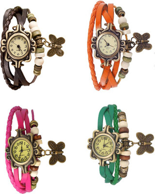 

Kissu Vintage Rakhi Combo of 4 Brown, Pink, Orange And Green Watch - For Women