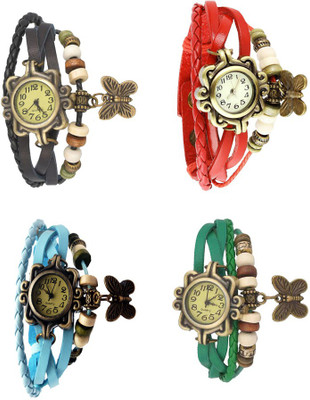 

Kissu Vintage Rakhi Combo of 4 Black, Sky Blue, Red And Green Watch - For Women