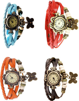 

NS18 Vintage Butterfly Rakhi Combo of 4 Sky Blue, Orange, Red And Brown Watch - For Women