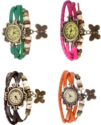 NS18 Vintage Butterfly Rakhi Combo of 4 Green, Brown, Pink And Orange Analog Watch  - For Women   Watches  (NS18)