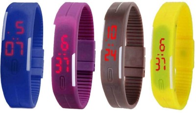 NS18 Silicone Led Magnet Band Combo of 4 Blue, Purple, Brown And Yellow Digital Watch  - For Boys & Girls   Watches  (NS18)
