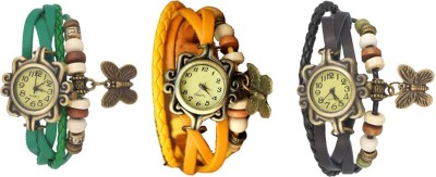 NS18 Vintage Butterfly Rakhi Watch Combo of 3 Green, Yellow And Black Analog Watch  - For Women   Watches  (NS18)