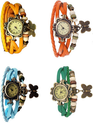 

Kissu Vintage Rakhi Combo of 4 Yellow, Sky Blue, Orange And Green Watch - For Women