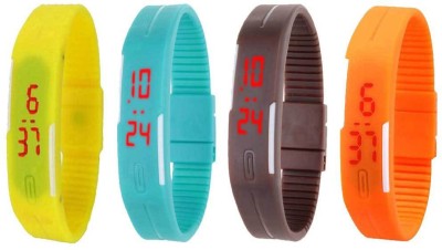 NS18 Silicone Led Magnet Band Combo of 4 Yellow, Sky Blue, Brown And Orange Digital Watch  - For Boys & Girls   Watches  (NS18)