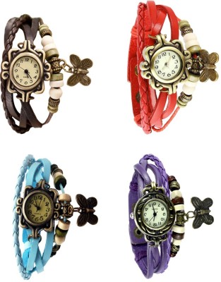 NS18 Vintage Butterfly Rakhi Combo of 4 Brown, Sky Blue, Red And Purple Analog Watch  - For Women   Watches  (NS18)