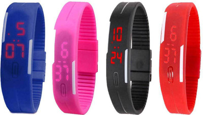 

Kissu Led Magnet Band Combo of 4 Blue, Pink, Black And Red Watch - For Men & Women