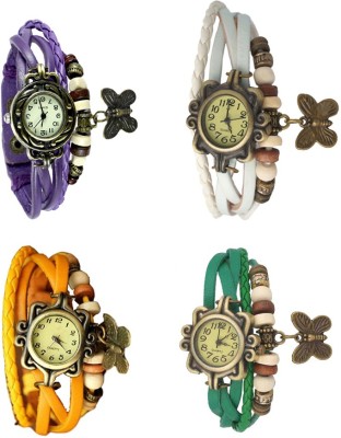 NS18 Vintage Butterfly Rakhi Combo of 4 Purple, Yellow, White And Green Analog Watch  - For Women   Watches  (NS18)