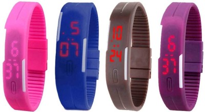NS18 Silicone Led Magnet Band Watch Combo of 4 Pink, Blue, Brown And Purple Digital Watch  - For Couple   Watches  (NS18)