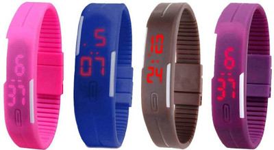 NS18 Silicone Led Magnet Band Watch Combo of 4 Pink, Blue, Brown And Purple Digital Watch  - For Couple   Watches  (NS18)