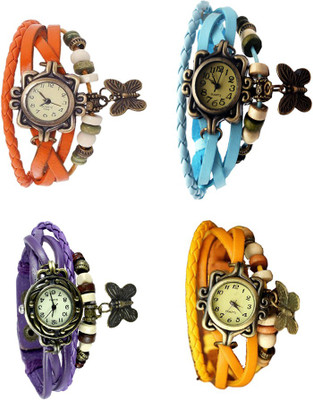 

Kissu Vintage Rakhi Combo of 4 Orange, Purple, Sky Blue And Yellow Watch - For Women