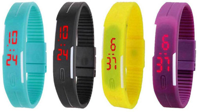 

NS18 Silicone Led Magnet Band Watch Combo of 4 Sky Blue, Black, Yellow And Purple Watch - For Couple