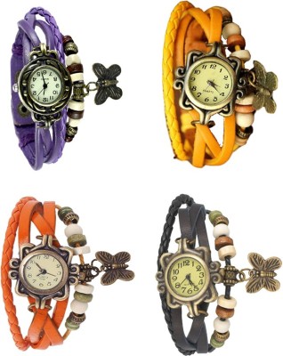 NS18 Vintage Butterfly Rakhi Combo of 4 Purple, Orange, Yellow And Black Analog Watch  - For Women   Watches  (NS18)