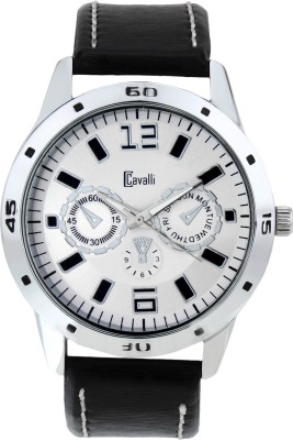 Cavalli CW110 Silver Dial Black Leather Strap Analog Watch  - For Men   Watches  (Cavalli)
