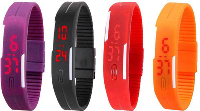 

Kissu Led Magnet Band Combo of 4 Purple, Black, Red And Orange Watch - For Men & Women