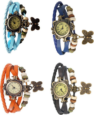 

NS18 Vintage Butterfly Rakhi Combo of 4 Sky Blue, Orange, Blue And Black Watch - For Women