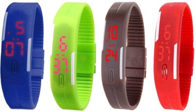 NS18 Silicone Led Magnet Band Watch Combo of 4 Blue, Green, Brown And Red Digital Watch  - For Couple   Watches  (NS18)