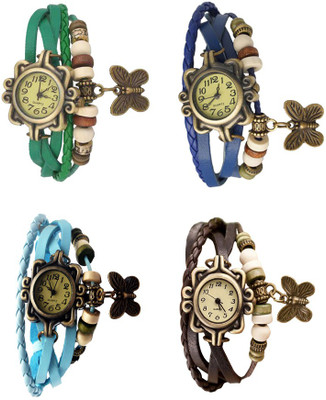 

NS18 Vintage Butterfly Rakhi Combo of 4 Green, Sky Blue, Blue And Brown Watch - For Women