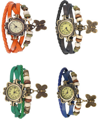 

Kissu Vintage Rakhi Combo of 4 Orange, Green, Black And Blue Watch - For Women