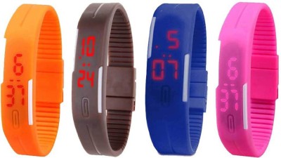 NS18 Silicone Led Magnet Band Combo of 4 Orange, Brown, Blue And Pink Digital Watch  - For Boys & Girls   Watches  (NS18)