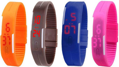 NS18 Silicone Led Magnet Band Combo of 4 Orange, Brown, Blue And Pink Digital Watch  - For Boys & Girls   Watches  (NS18)