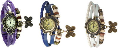 

NS18 Vintage Butterfly Rakhi Watch Combo of 3 Purple, Blue And White Watch - For Women