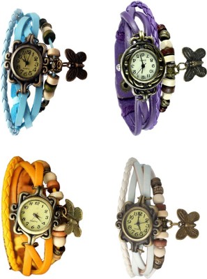 NS18 Vintage Butterfly Rakhi Combo of 4 Sky Blue, Yellow, Purple And White Analog Watch  - For Women   Watches  (NS18)