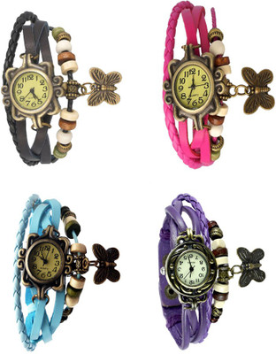 

Kissu Vintage Rakhi Combo of 4 Black, Sky Blue, Pink And Purple Watch - For Women
