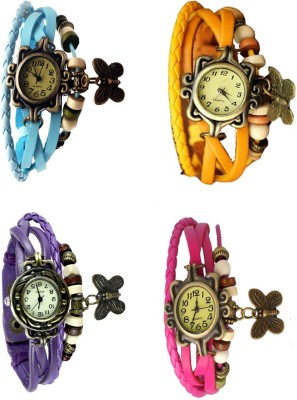NS18 Vintage Butterfly Rakhi Combo of 4 Sky Blue, Purple, Yellow And Pink Analog Watch  - For Women   Watches  (NS18)
