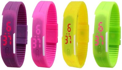 NS18 Silicone Led Magnet Band Combo of 4 Purple, Pink, Yellow And Green Digital Watch  - For Boys & Girls   Watches  (NS18)
