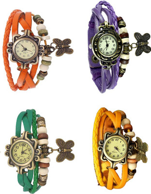 

Kissu Vintage Rakhi Combo of 4 Orange, Green, Purple And Yellow Watch - For Women